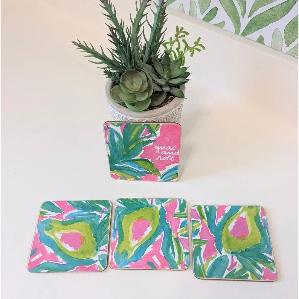 Set Of 4 Handmade Coasters Preppy Coastal Entertaining Hostess Beachy Cottage